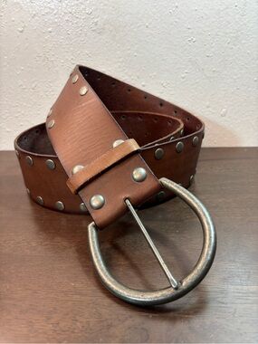 Banana Republic Brown Studded Leather Belt with Antique Silver Buckle
